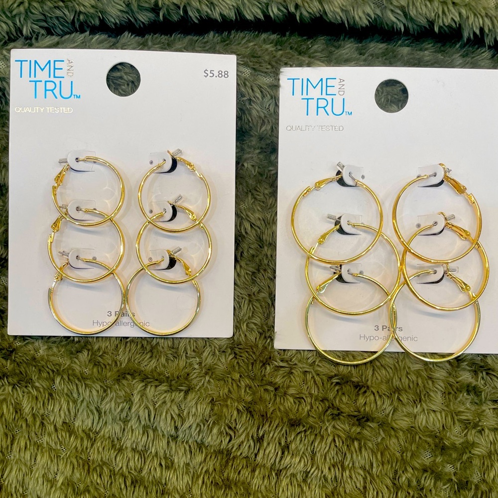Time and Tru Six Pairs of Hypoallergenic Faux Gold Hoop Earrings
